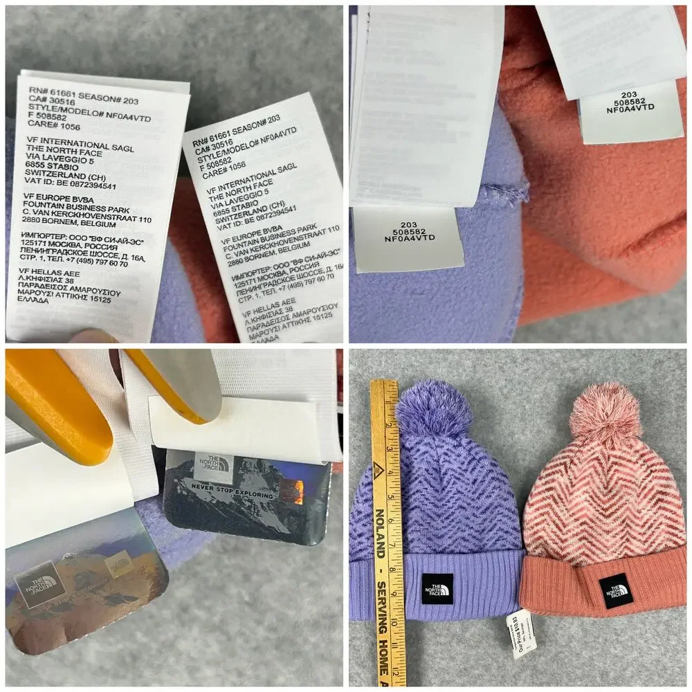 The North Face (2) Chevron Pom Beanie Youth Junior OS Pastel EUC Purple Pink